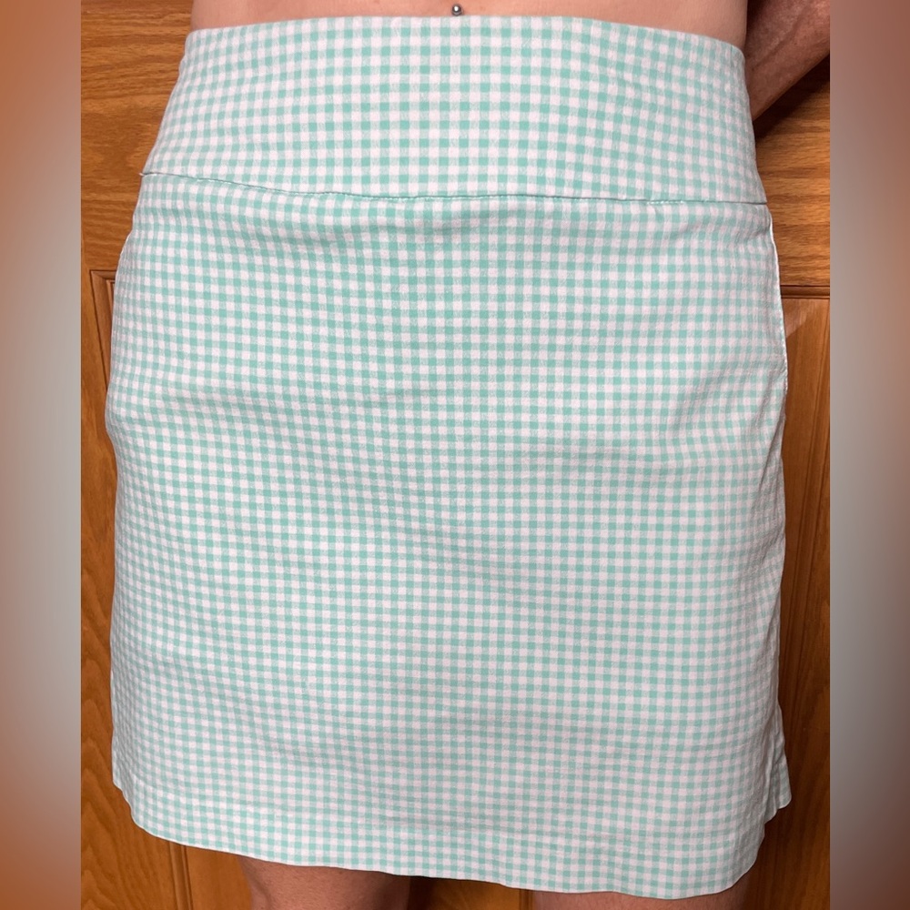 ZAC & RACHEL STRETCH MINT GREEN GINGHAM GOLF SKORT W POCKETS SIZE 8